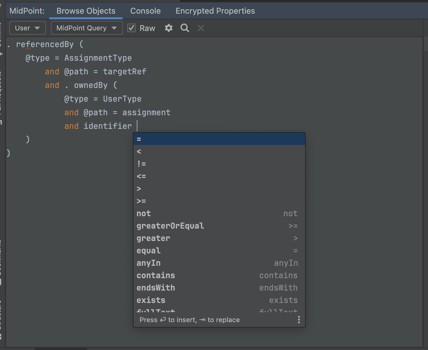code completions for fitler name