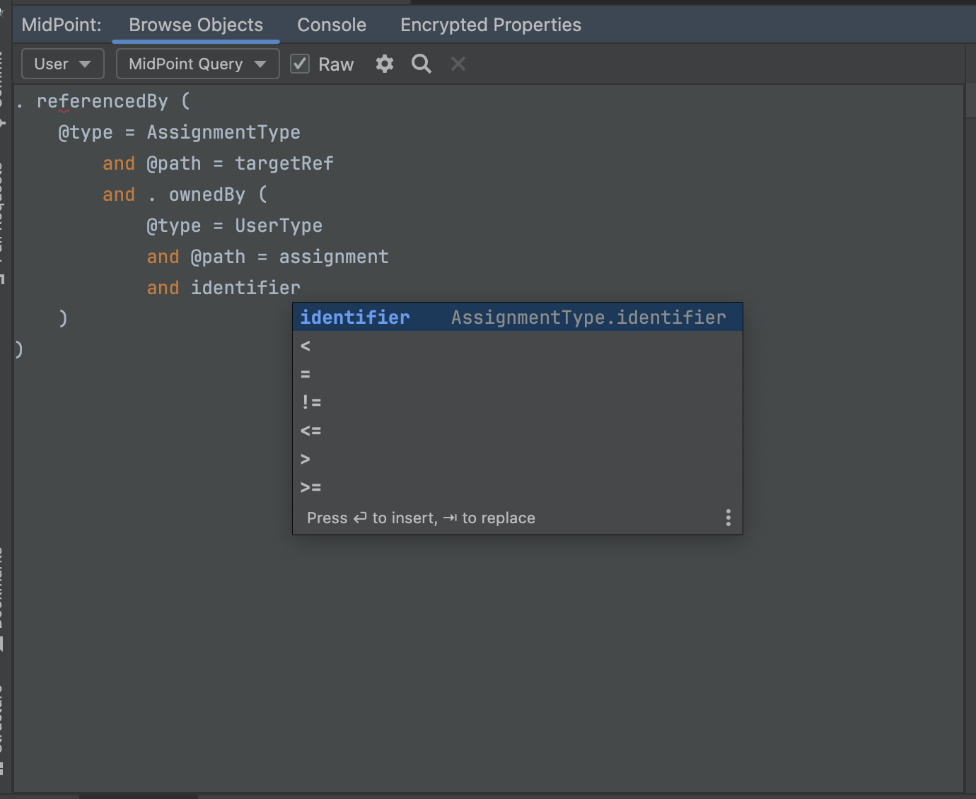 code completions for fitler name