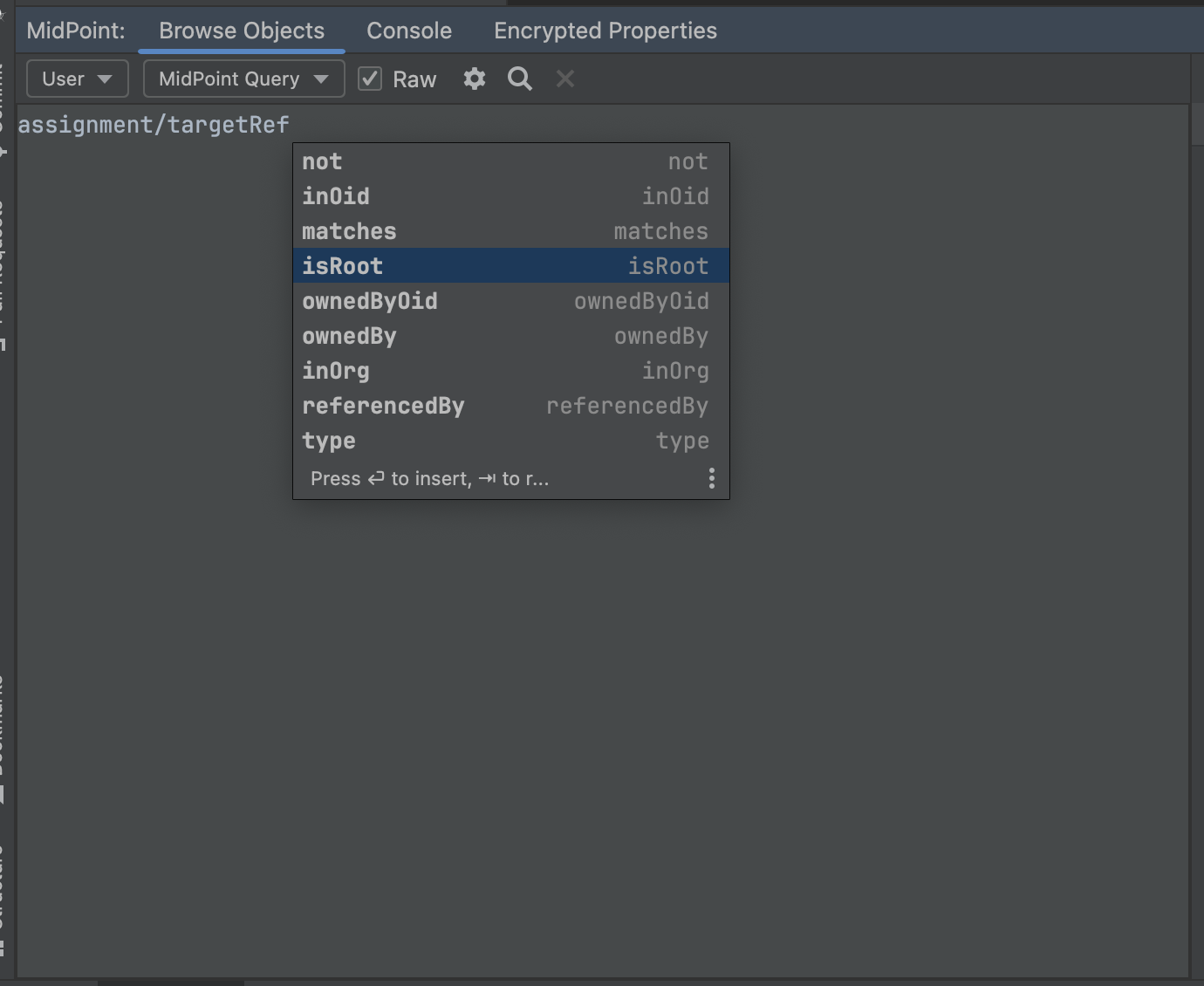 code completions for fitler name