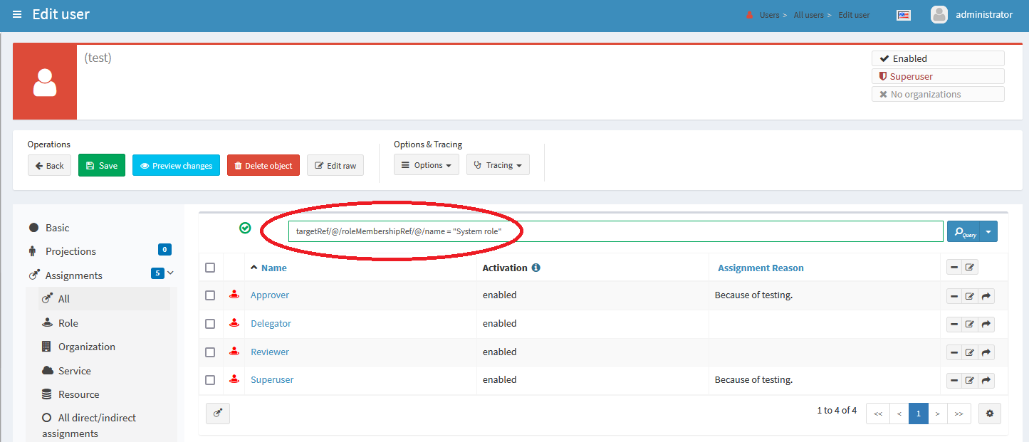 Search for system role assignments