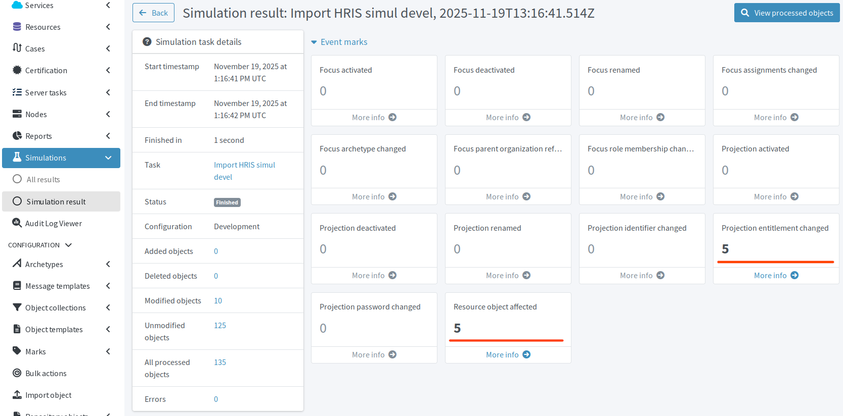 HRIS resource import simulation task results overview