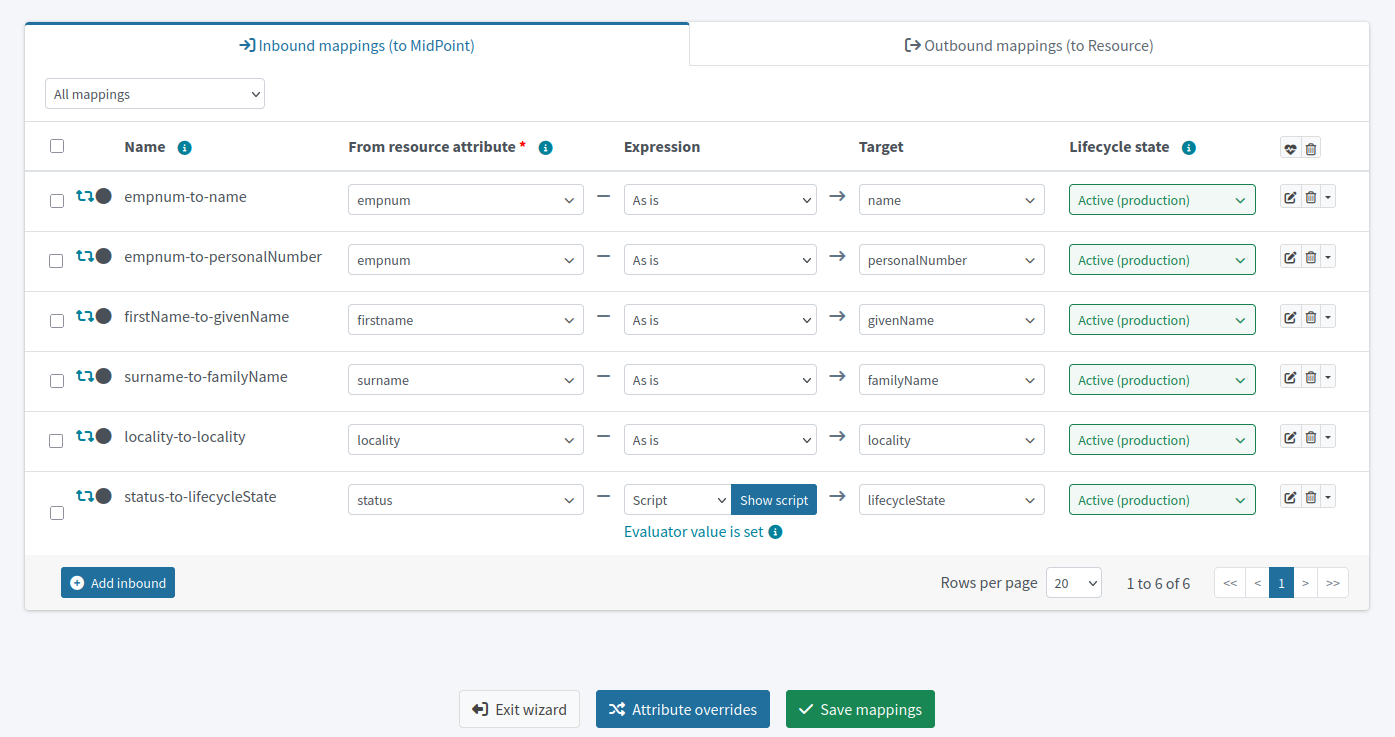 Inbound mappings for the HR resource