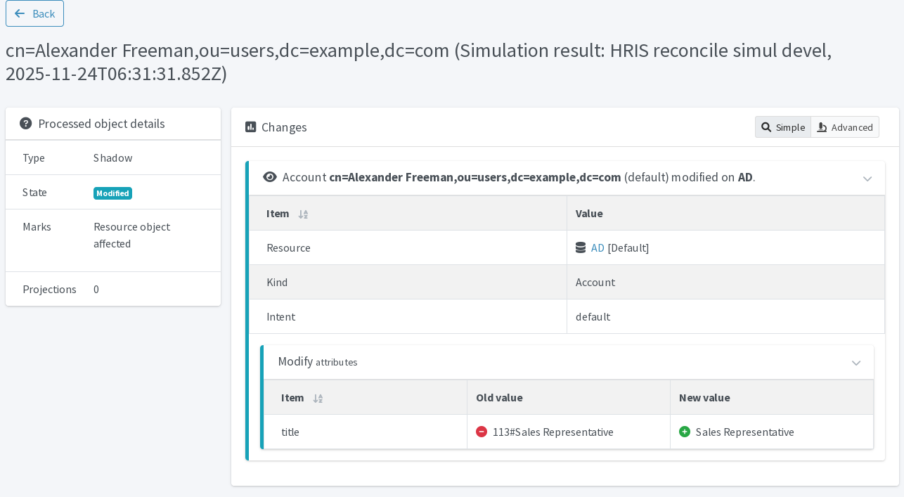 The reconciliation simulation shows the job title is going be nicer thanks to the new mapping