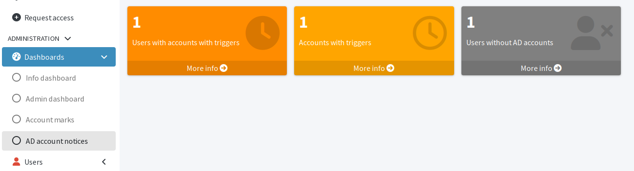AD notices dashboard showing one account is pending delete