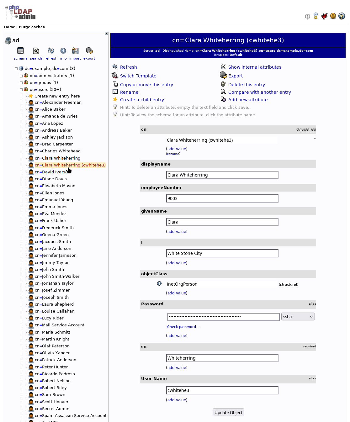 List of LDAP accounts on the LDAP server including the new accounts created in HRIS