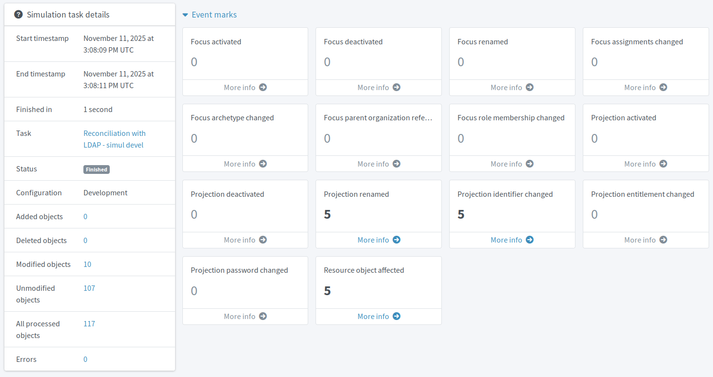 Simulated reconciliation task results overview