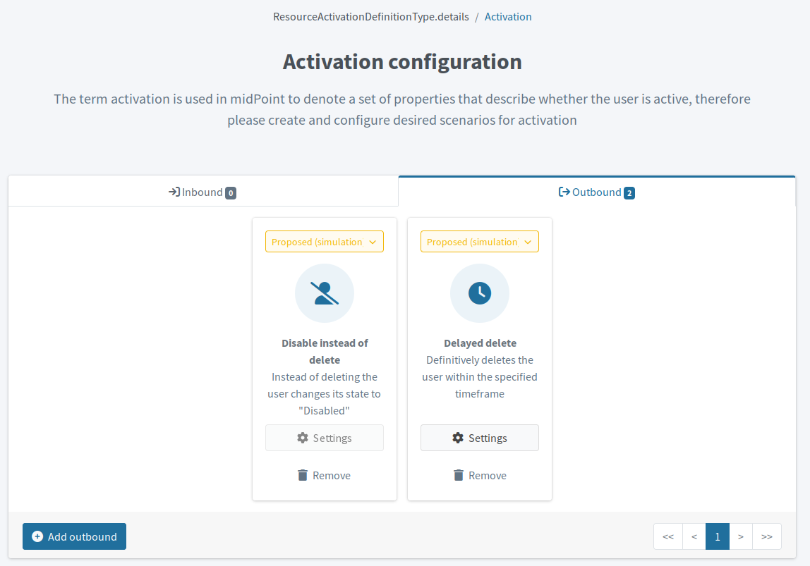 Outbound activation mappings for delayed delete and disable instead of delete