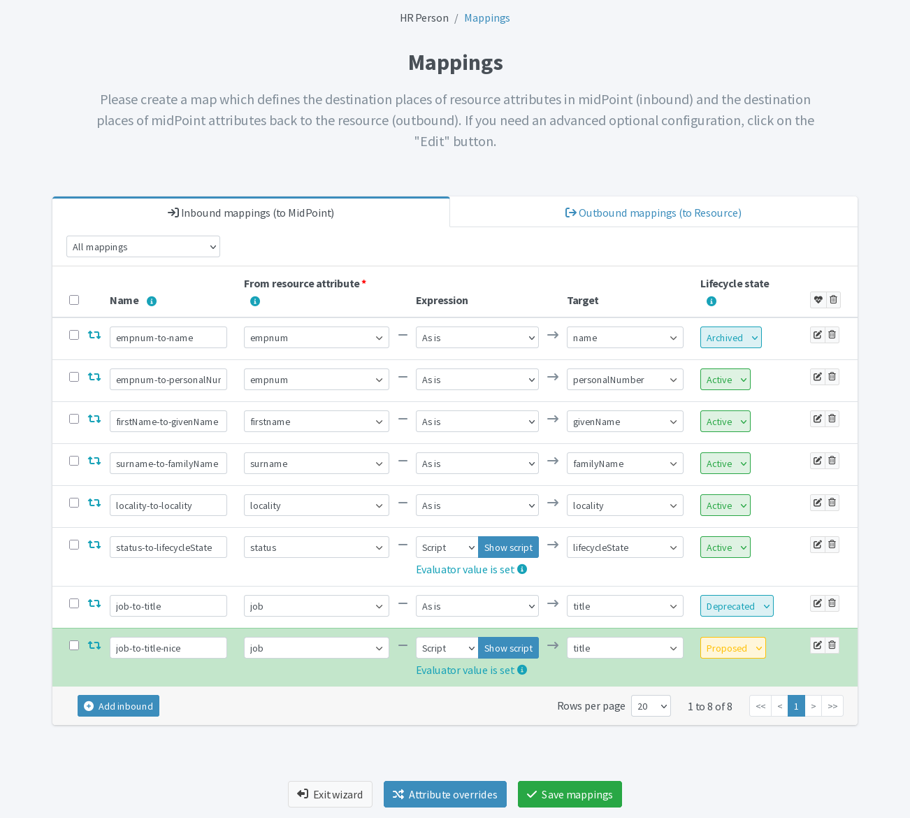 HRIS inbound mappings with the old job-to-title mapping deprecated and the new job-to-title-nice mapping proposed