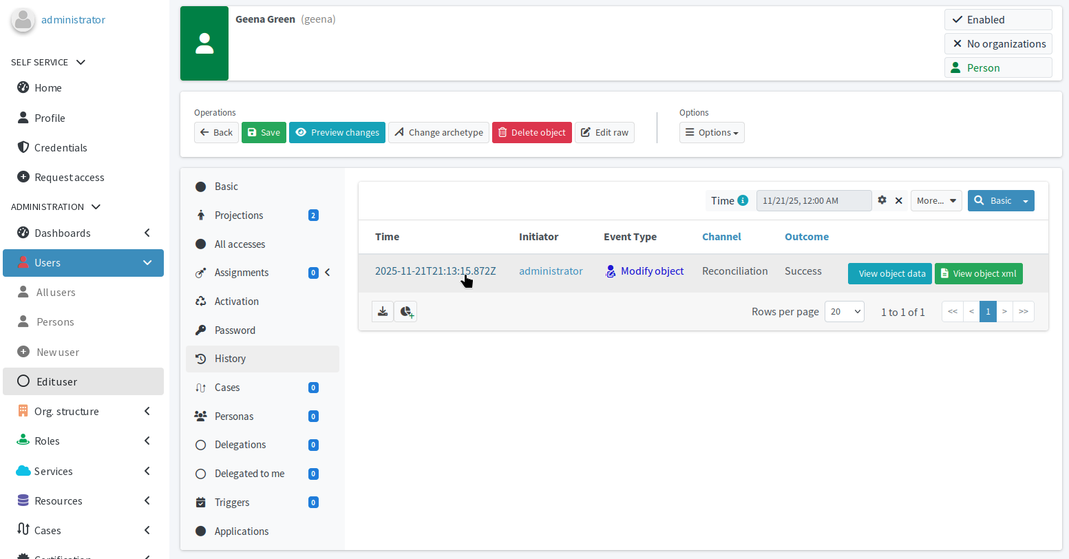 midpoint geena user history modified by reconciliation