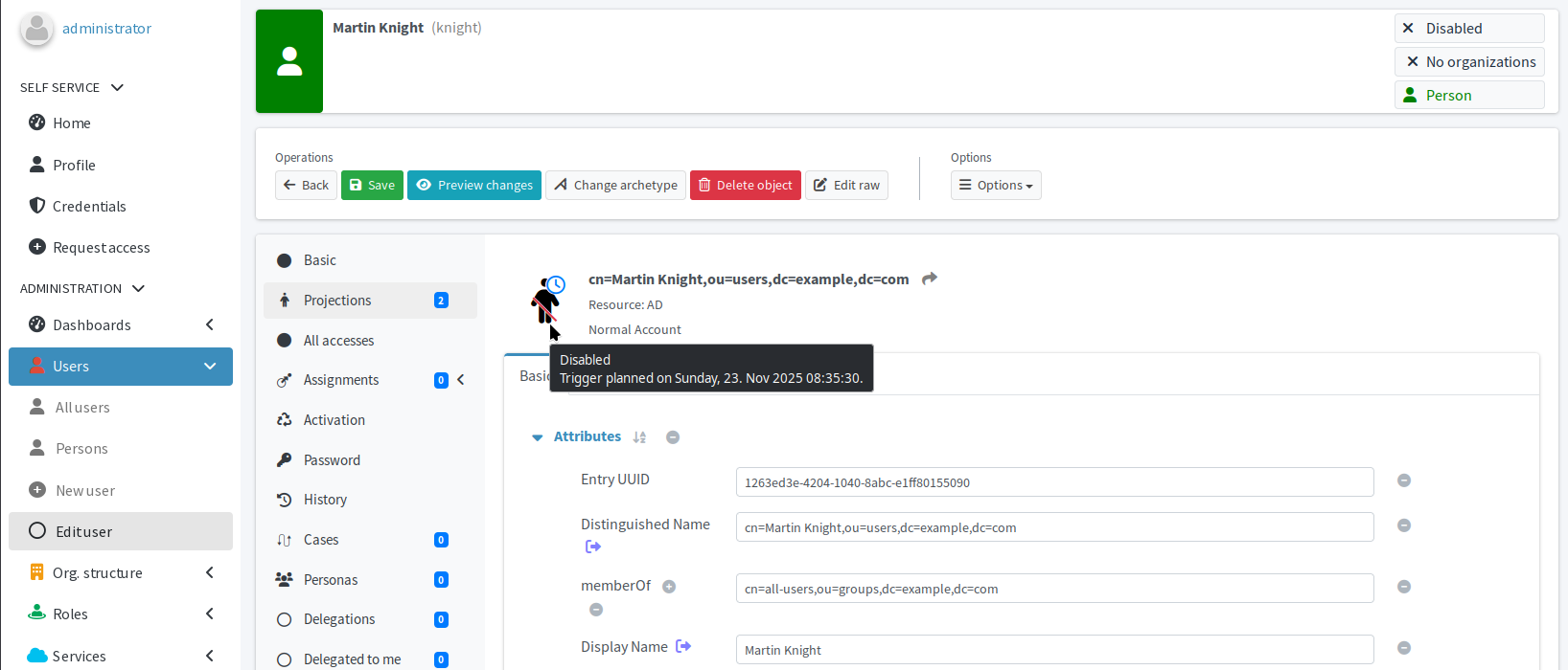 The AD account for user Martin Knight is pending deletion