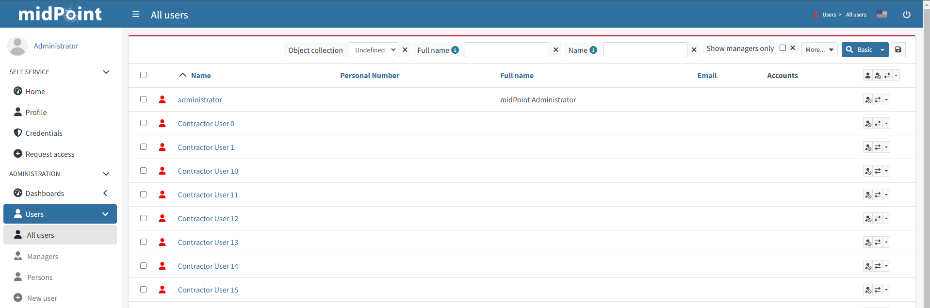 Custom quick search filter active in the search bar for All Users