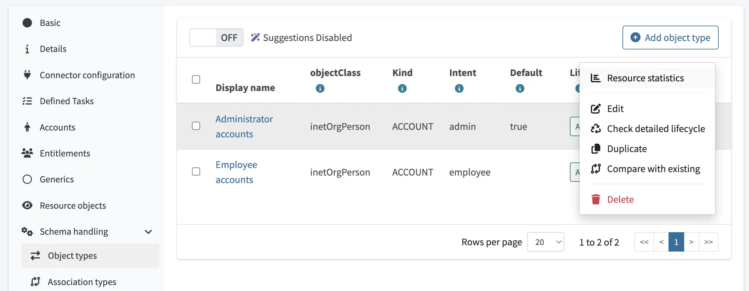 Resource attribute statistics accessed from object type listing