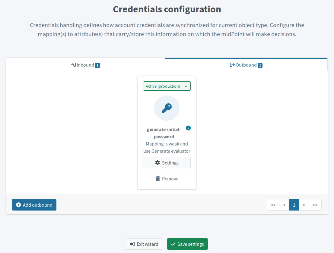 Outbound credential mappings overview with one active mapping to generate password