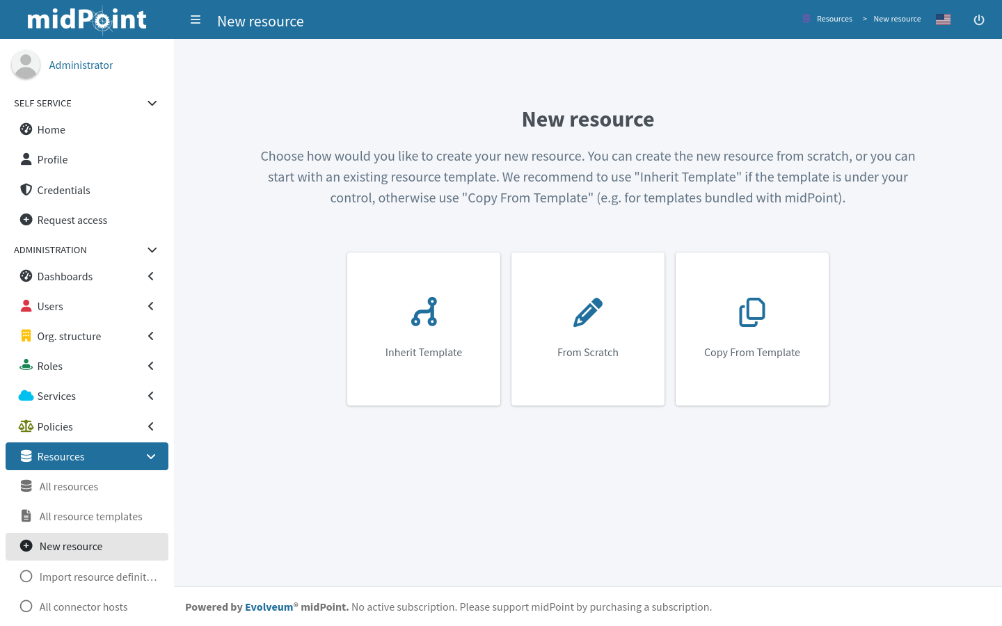 Select whether to start with a blank slate or base the resource on a template