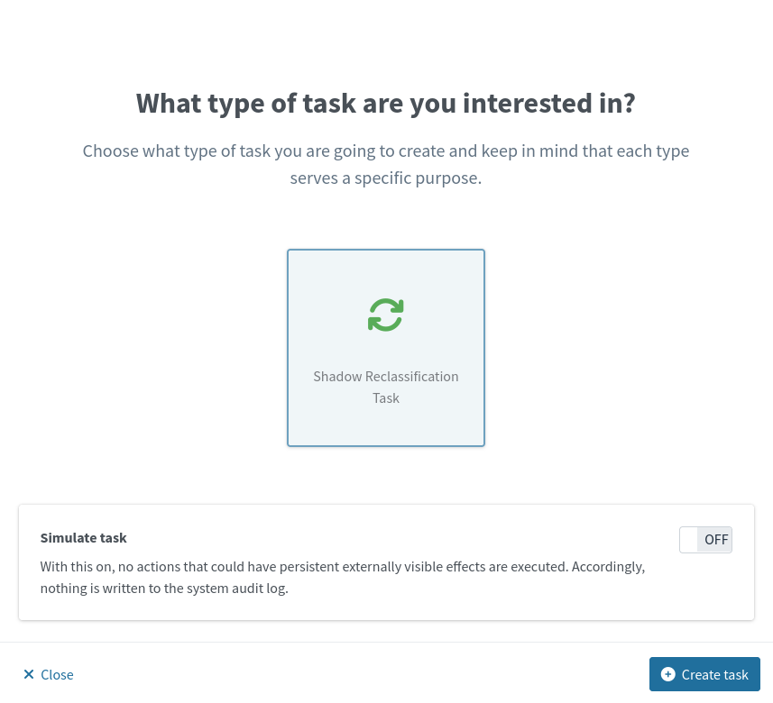 gui shadow reclassify task wizard start