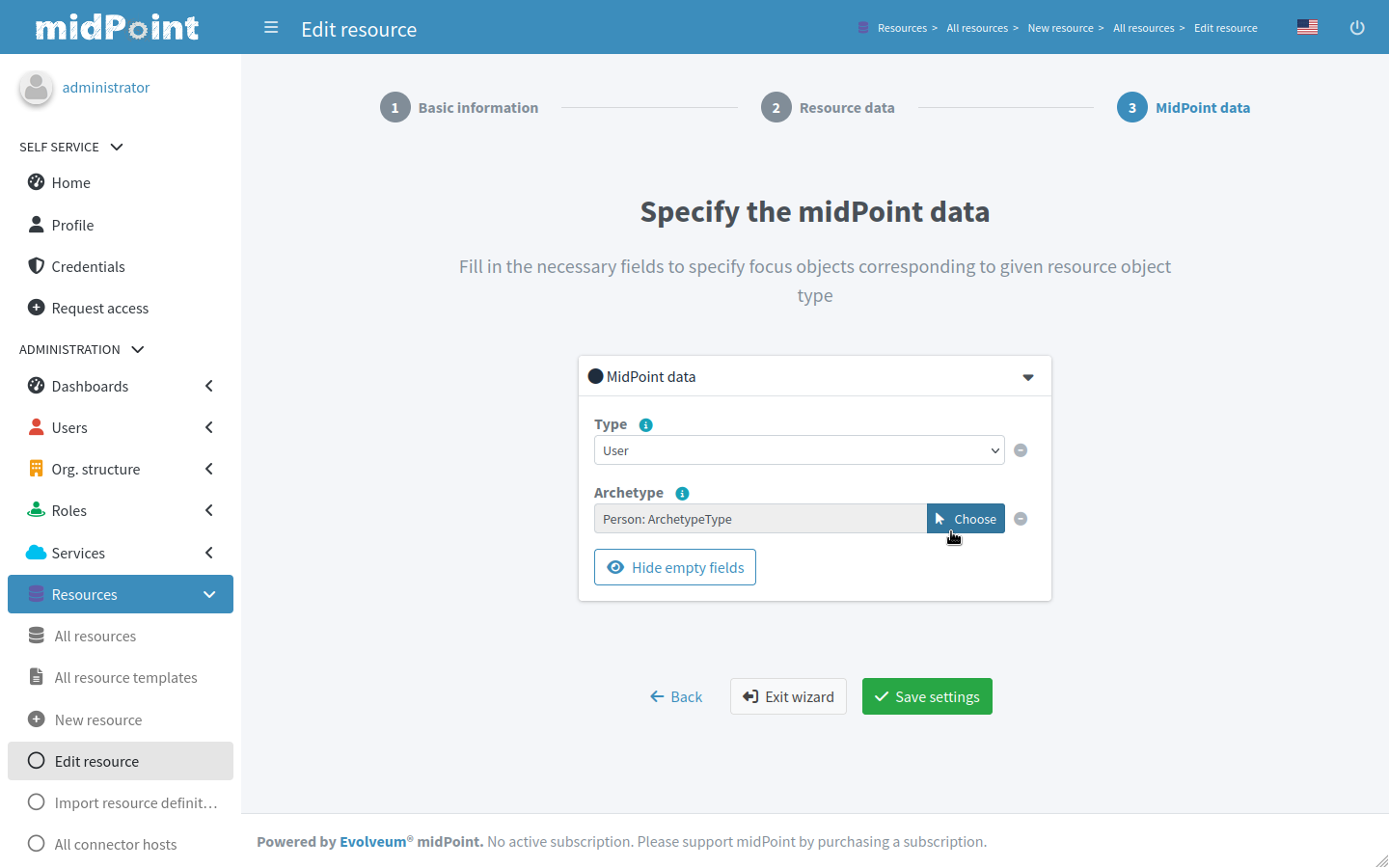Selecting an archetype for an object type