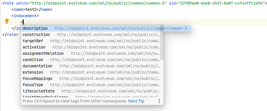 Screenshot of suggested object elements