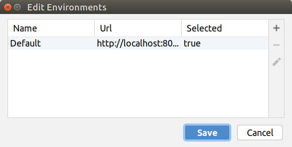Screenshot of Edit environments window